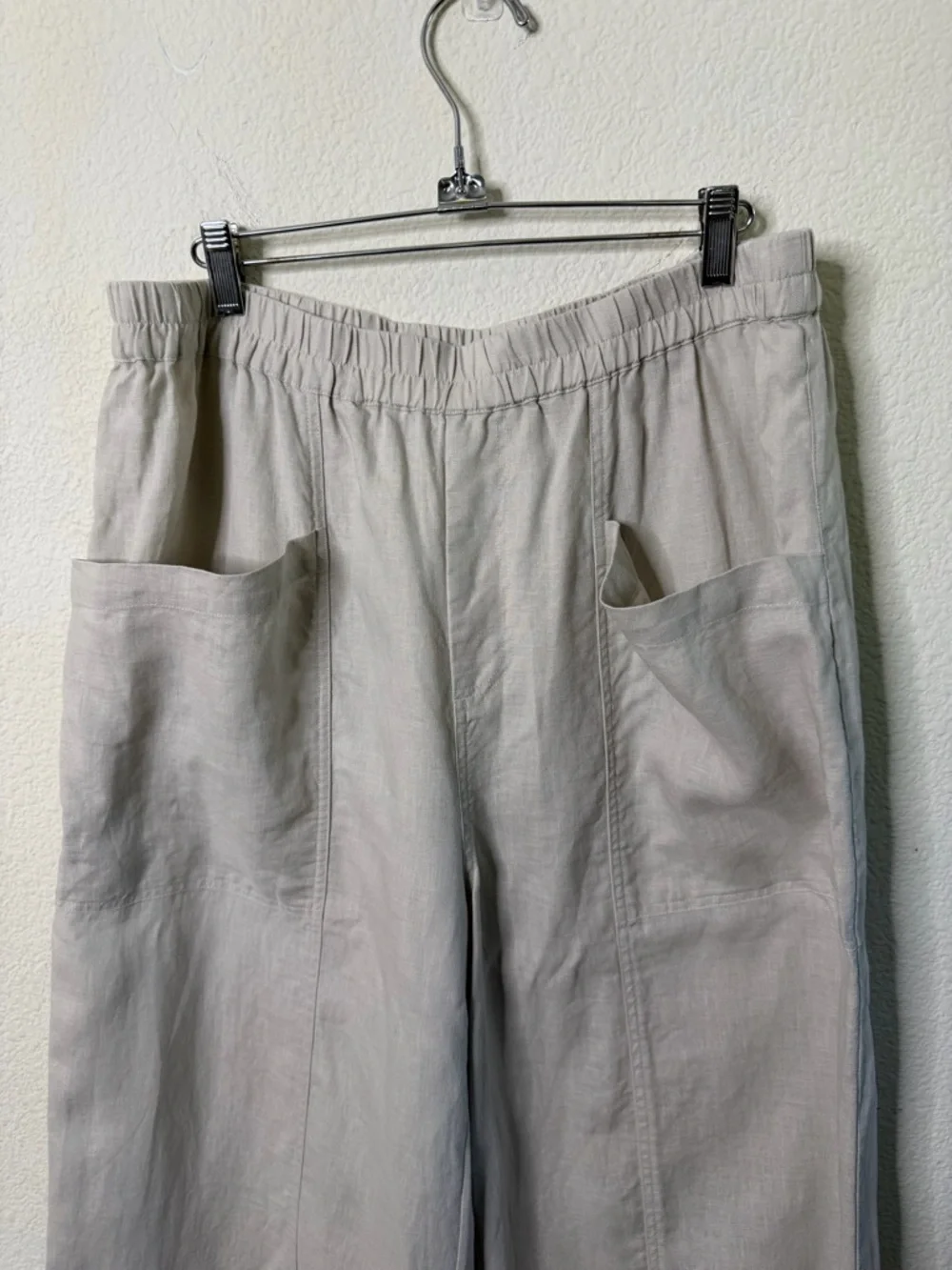 Johnny Was Calme Linen Pull On Pant w Slits Khaki Beige Womens Size L - Picture 7 of 10